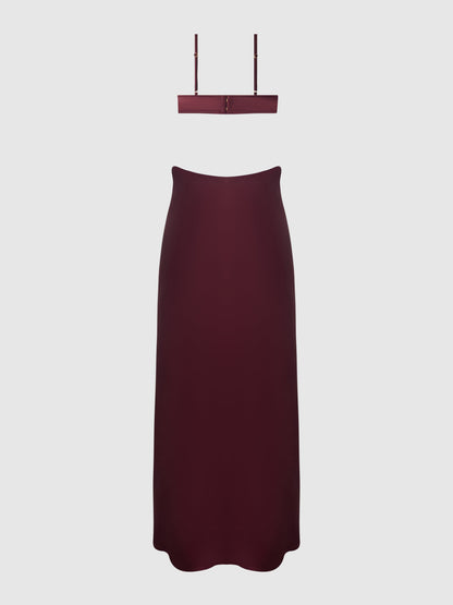 House of Desire Brigeta Satin Mono Wire Long Gown Burgundy