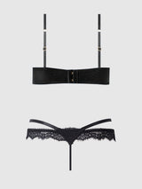 House of Desire Madeline Satin & Lace Push Up Bra & G-string Set Black
