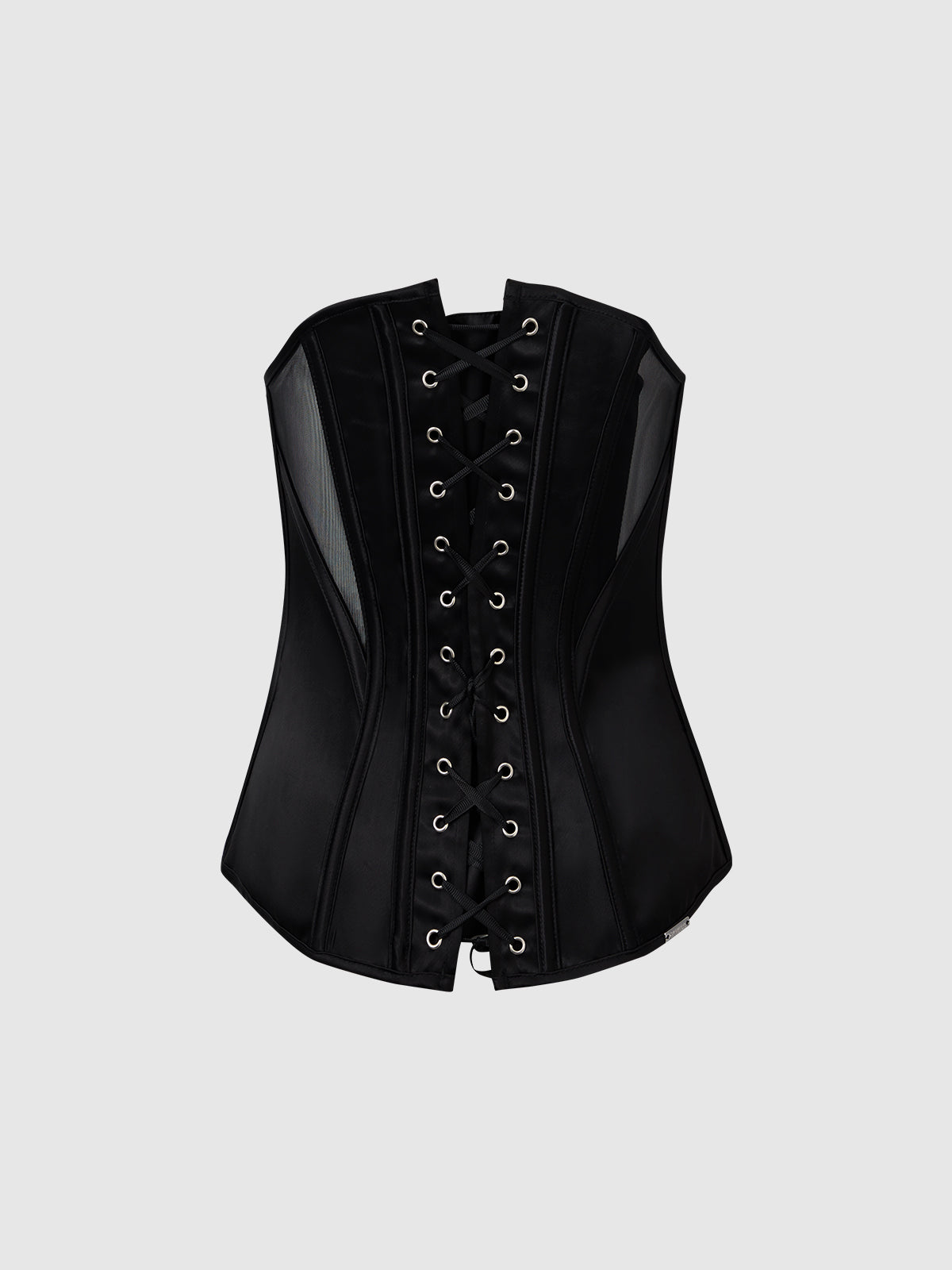 House of Desire Juliet Satin & Mesh Plunge Underwire Corset Black