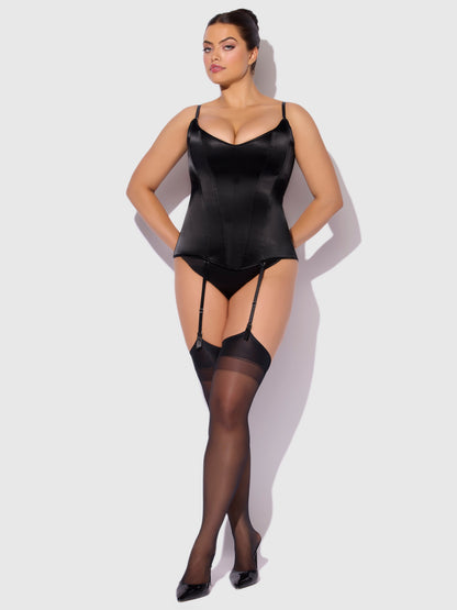 House of Desire Juliet Satin Full Boning Scoop Neck Corset Black