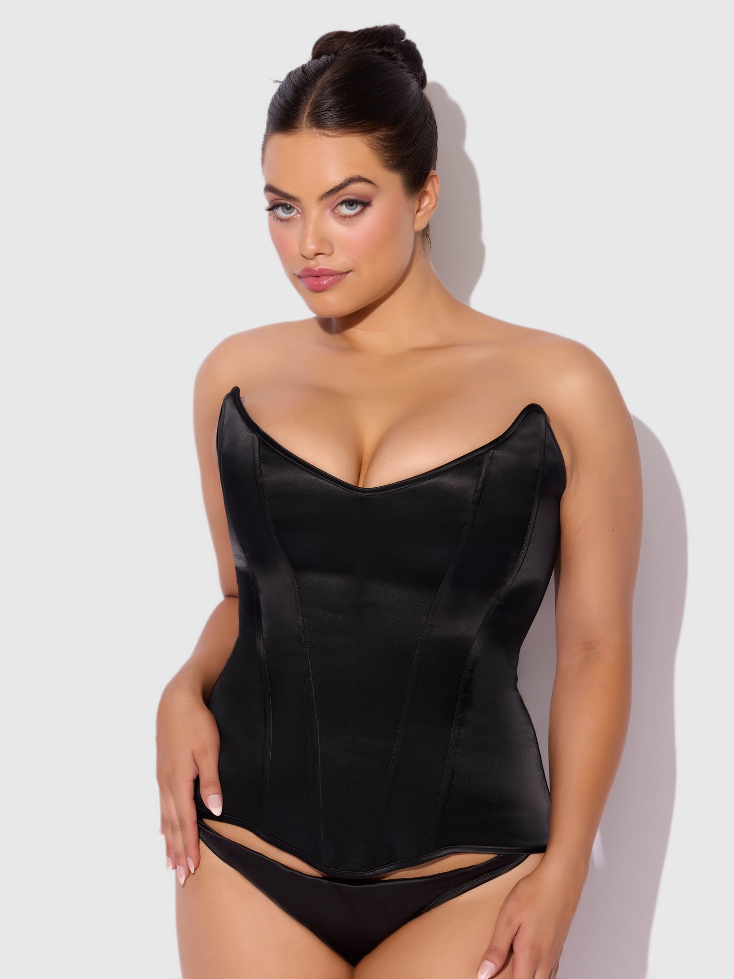 House of Desire Juliet Satin Full Boning Scoop Neck Corset Black
