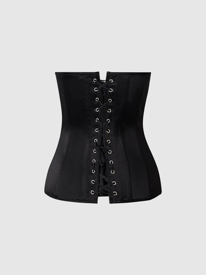 House of Desire Juliet Satin Full Boning Scoop Neck Corset Black