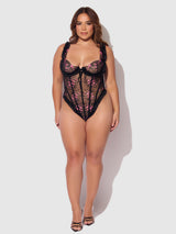 House of Desire Harper Embroidered Mesh & Ruffle Teddy Black & Pink Dragon
