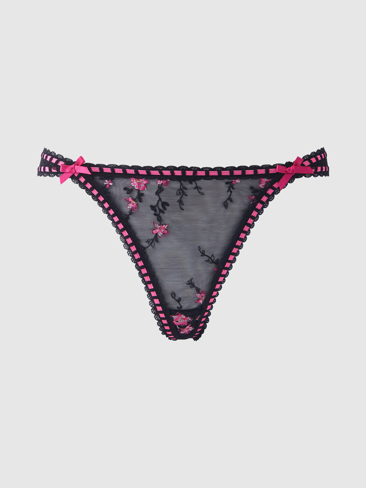 House of Harper See Through Embroidery Mesh Cheeky Panty Black with Pink Flowers