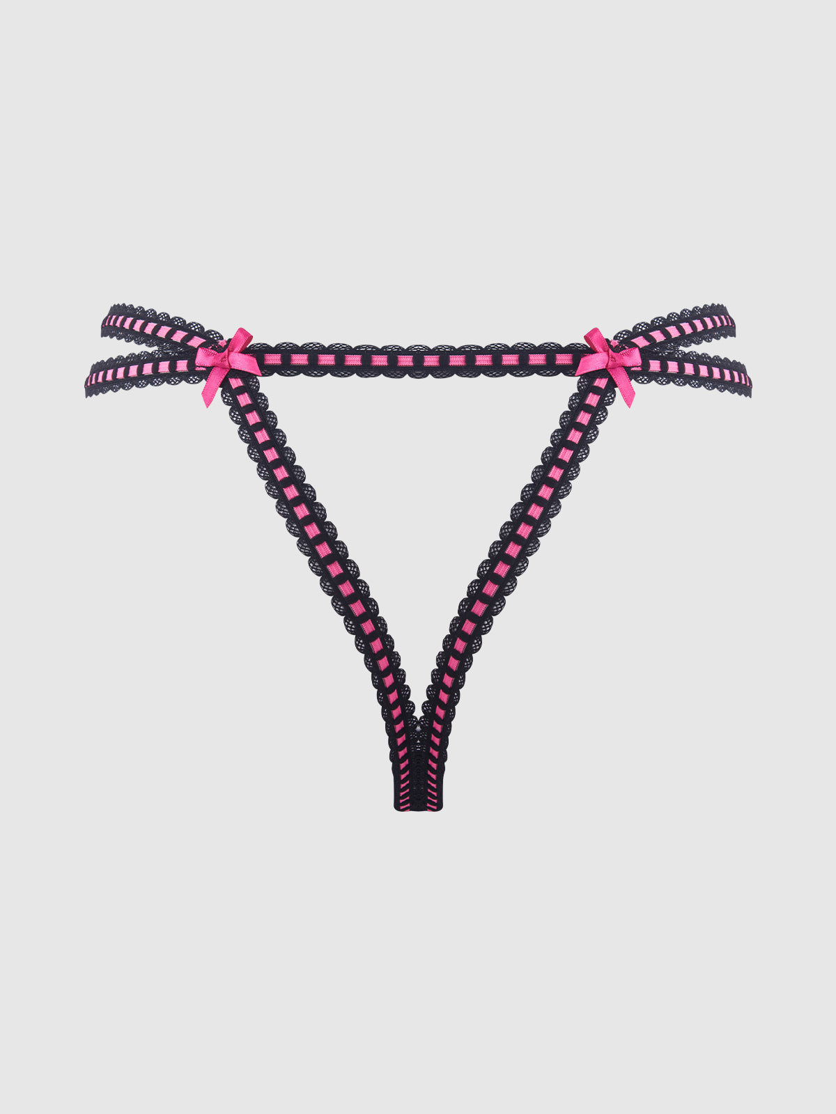 House of Harper See Through Embroidery Mesh Cheeky Panty Black with Pink Flowers