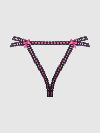 House of Harper See Through Embroidery Mesh Cheeky Panty Black with Pink Flowers