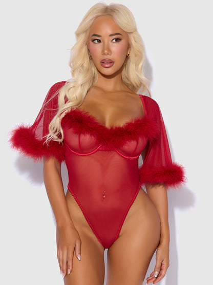 House of Desire Marilyn Bell Sleeved Bodysuit Crimson Red