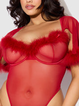 House of Desire Marilyn Bell Sleeved Bodysuit Crimson Red