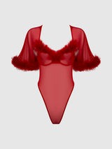 House of Desire Marilyn Bell Sleeved Bodysuit Crimson Red