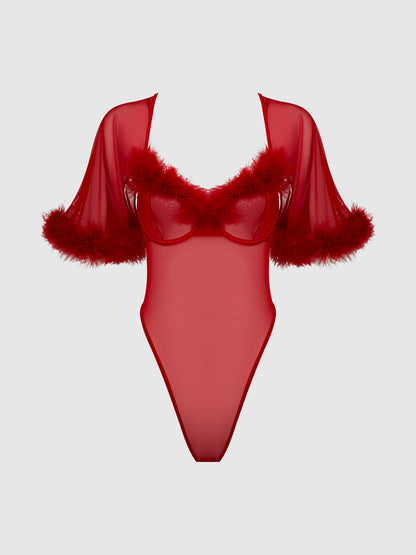 House of Desire Marilyn Bell Sleeved Bodysuit Crimson Red
