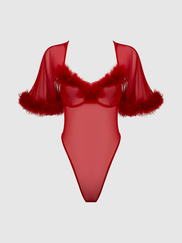 House of Desire Marilyn Bell Sleeved Bodysuit Crimson Red