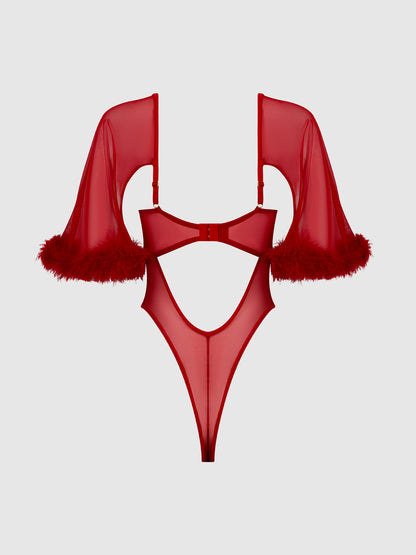 House of Desire Marilyn Bell Sleeved Bodysuit Crimson Red