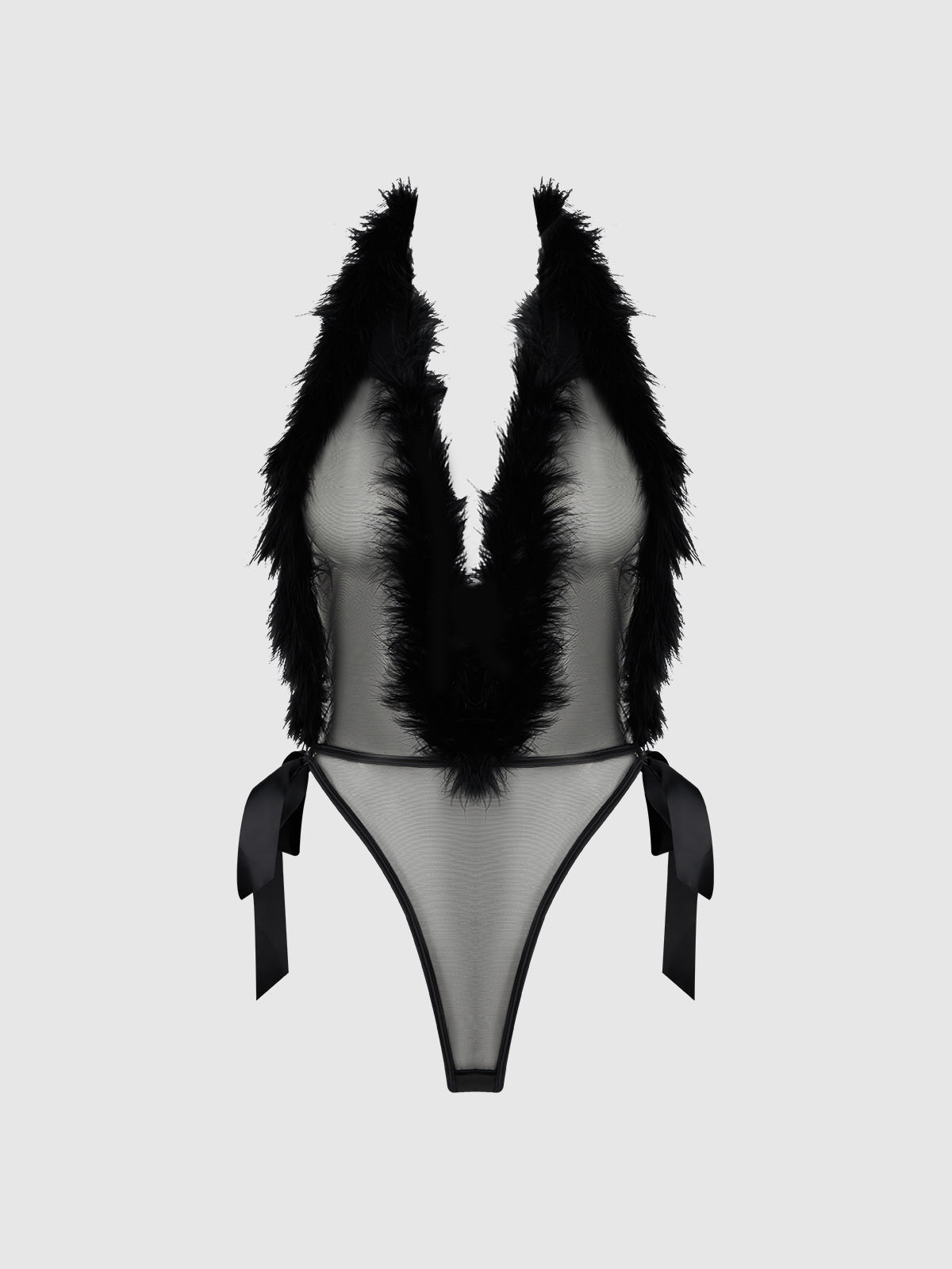 House of Desire Marilyn Marabou & Mesh Plunge Teddy Black