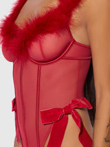 House of Desire Marilyn Mesh & Feathers Teddy Crimson Red