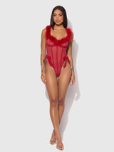 House of Desire Marilyn Mesh & Feathers Teddy Crimson Red
