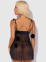 Marilyn Marabou & Mesh Babydoll & G-String Set Black
