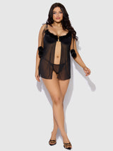 Marilyn Marabou & Mesh Babydoll & G-String Set Black