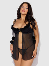 Marilyn Marabou & Mesh Babydoll & G-String Set Black