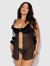 House of Desire Queen Marilyn Marabou & Mesh Babydoll & G-String Set Black