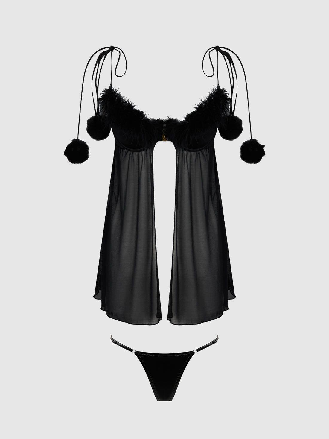 Marilyn Marabou & Mesh Babydoll & G-String Set Black