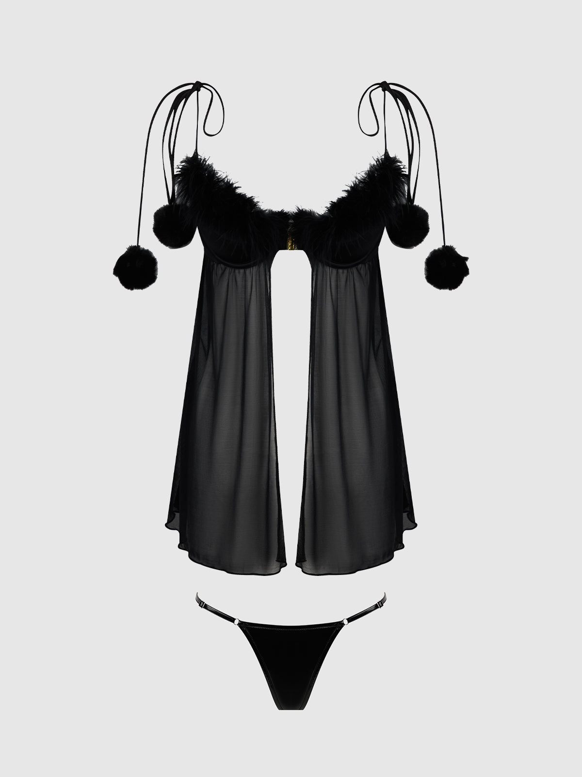 House of Desire Marilyn Marabou & Mesh Babydoll & G-String Set Black