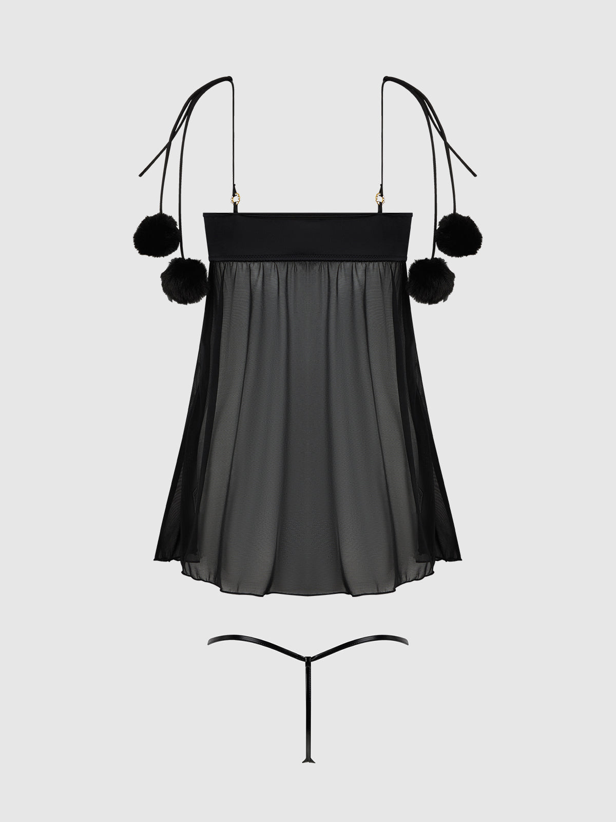 House of Desire Marilyn Marabou & Mesh Babydoll & G-String Set Black