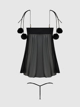 Marilyn Marabou & Mesh Babydoll & G-String Set Black