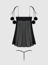 House of Desire Queen Marilyn Marabou & Mesh Babydoll & G-String Set Black
