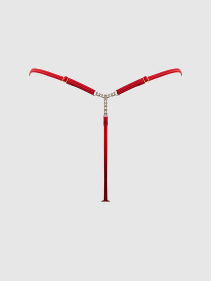 House of Desire Marilyn Mesh & Pom Pom G-String Panty Crimson Red