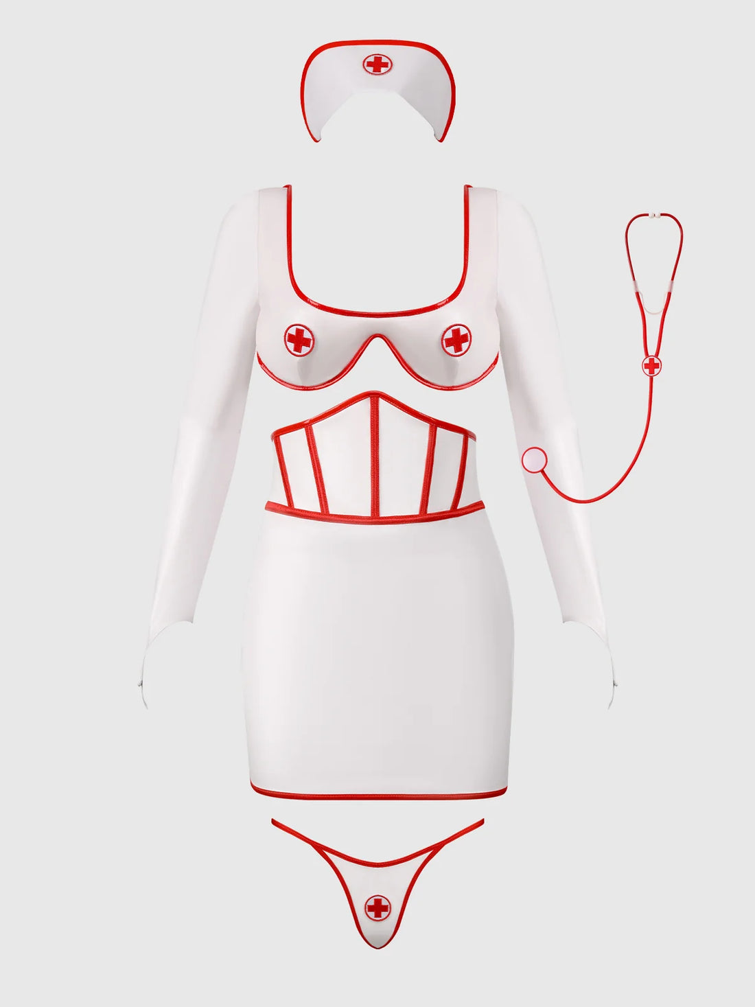 House of Desire First Aid Bra Top & Open Back Skirt Set Costume