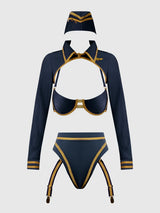 House of Desire Flying High Pilot Bra Top, High Waist Panty & Hat Set Costume
