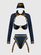 House of Desire Queen Flying High Pilot Bra Top, High Waist Panty & Hat Set Costume