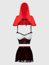 House of Desire Lil Red Bustier, Skirt & Hood Set Costume
