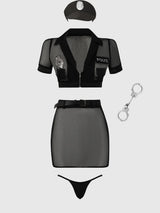 House of Desire Under Arrest Mesh Top, Open Back Skirt, & Cuffs Set Costume