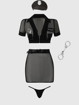 House of Desire Queen Under Arrest Mesh Top, Open Back Skirt, & Cuffs Set Costume