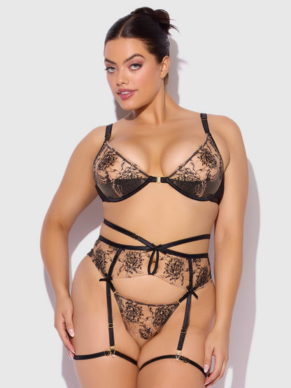 House of Desire Delilah Embroidered Push-up Bra Set Black/Taupe