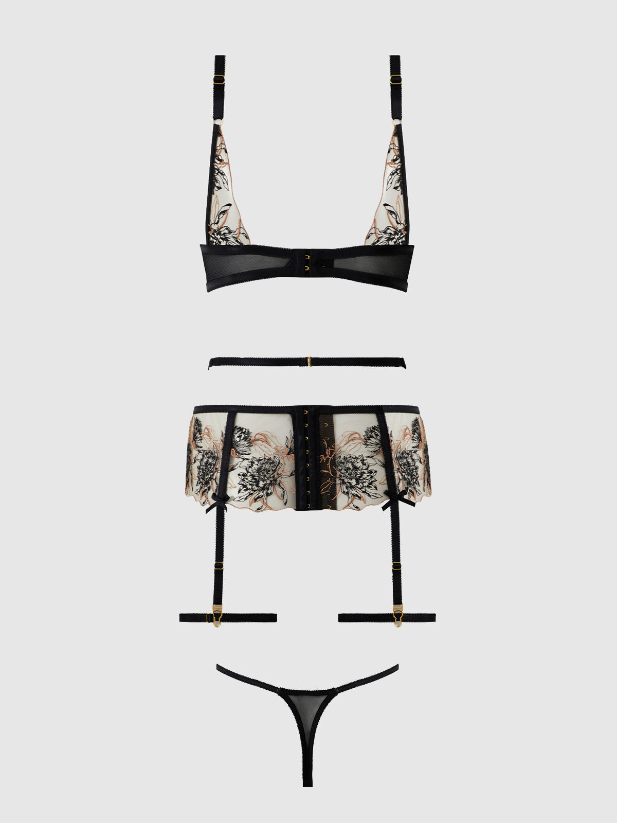 House of Desire Delilah Embroidered Push-up Bra Set Black/Taupe