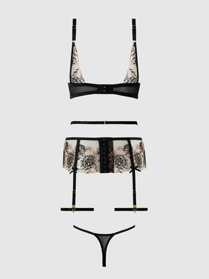 House of Desire Delilah Embroidered Push-up Bra Set Black/Taupe