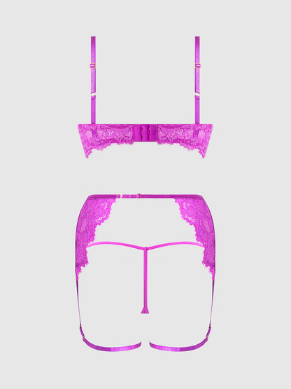House of Desire Reanna Lace & Chain Garter Bra Set Pink