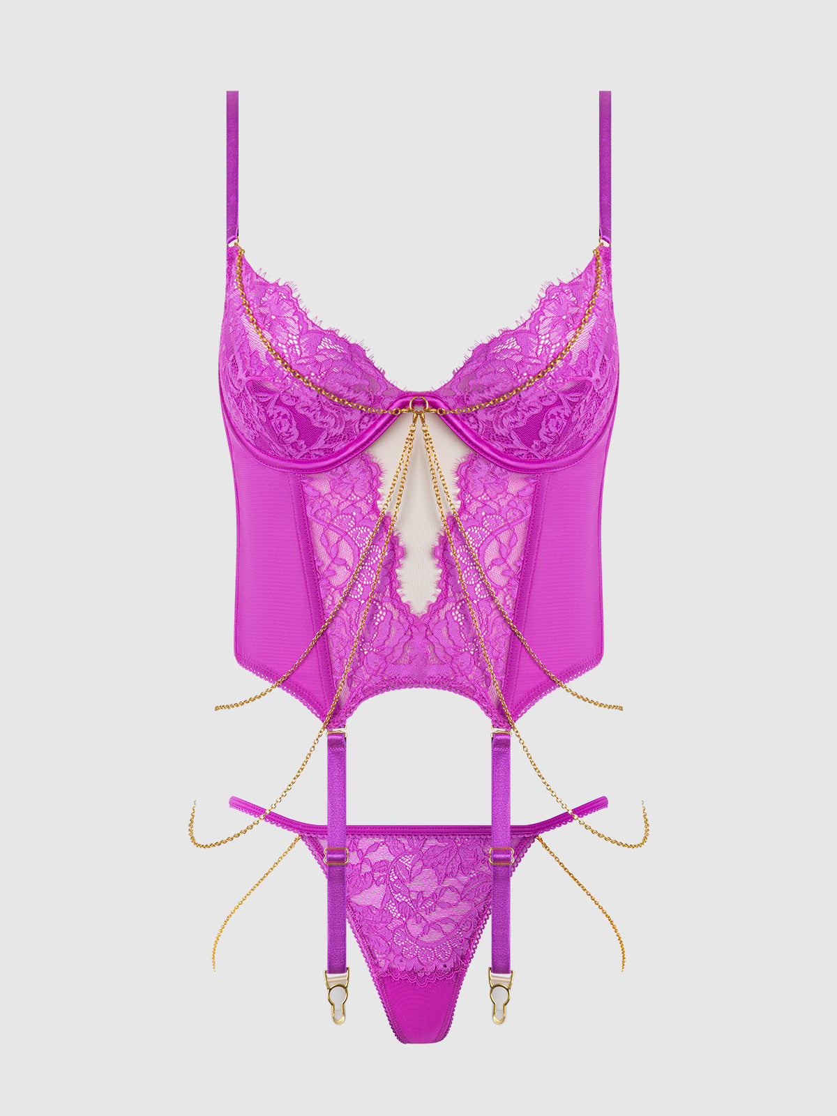 House of Desire Reanna Lace & Chain Merrywidow Bustier Set Pink
