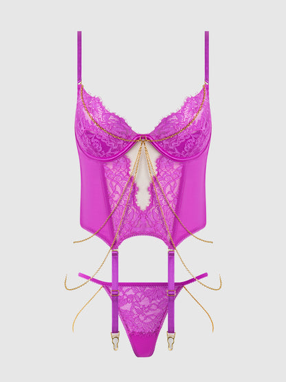 House of Desire Reanna Lace & Chain Merrywidow Bustier Set Pink
