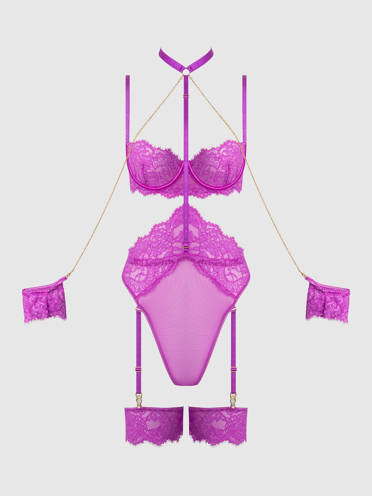 House of Desire Reanna Lace & Chain Handcuff Teddy Pink