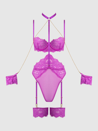 House of Desire Reanna Lace & Chain Handcuff Teddy Pink