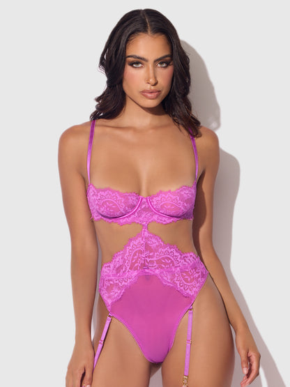 House of Desire Reanna Lace & Chain Handcuff Teddy Pink