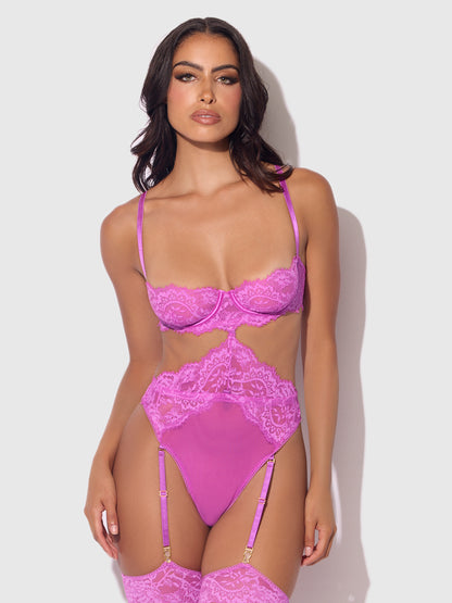 House of Desire Reanna Lace & Chain Handcuff Teddy Pink