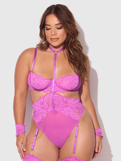 House of Desire Reanna Lace & Chain Handcuff Teddy Pink