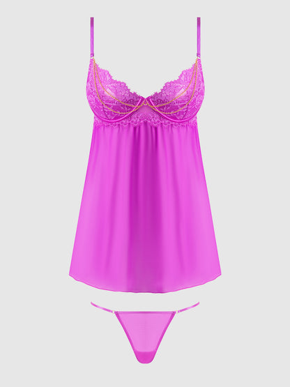 House of Desire Reanna Lace & Chain Babydoll Set Pink