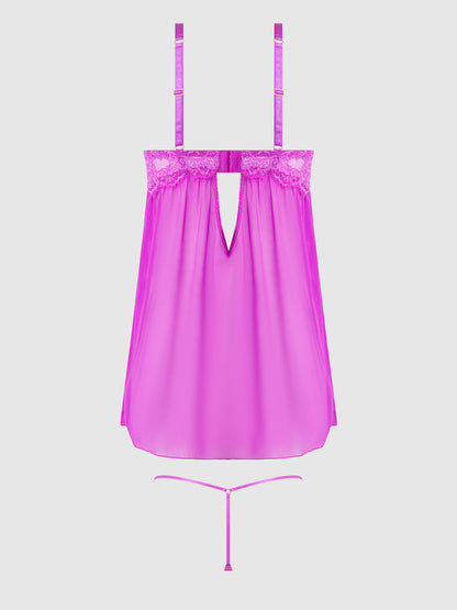 House of Desire Reanna Lace & Chain Babydoll Set Pink