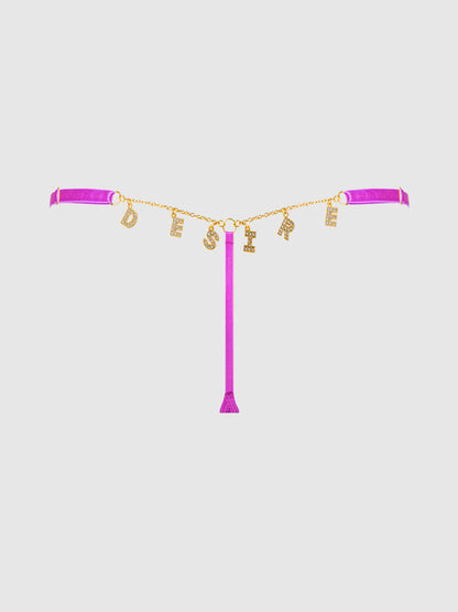House of Desire Reanna Lace & Chain DESIRE Charm G-String Panty Pink