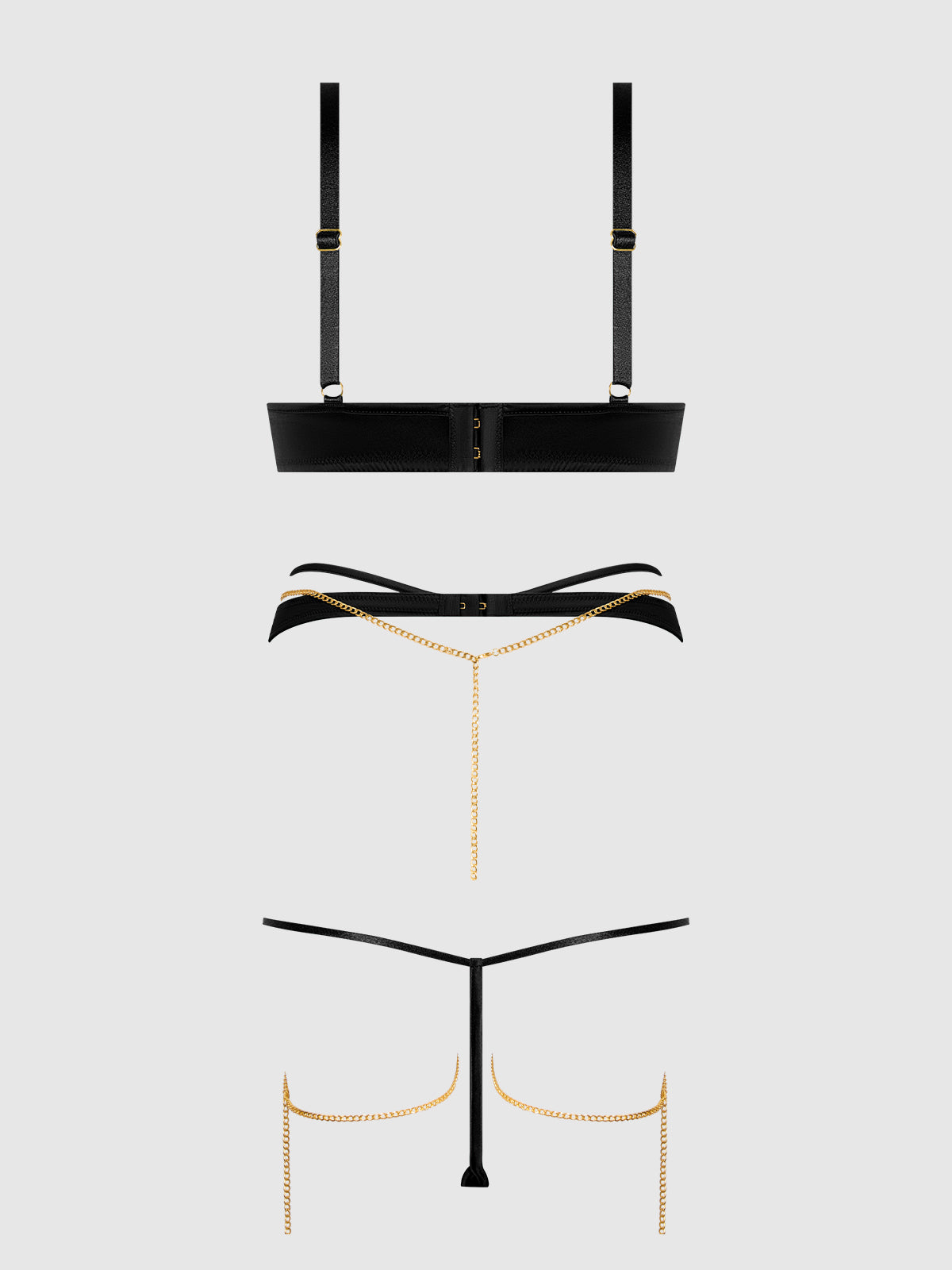 House of Desire Evangeline Satin & Chain Push Up Bra Set Black